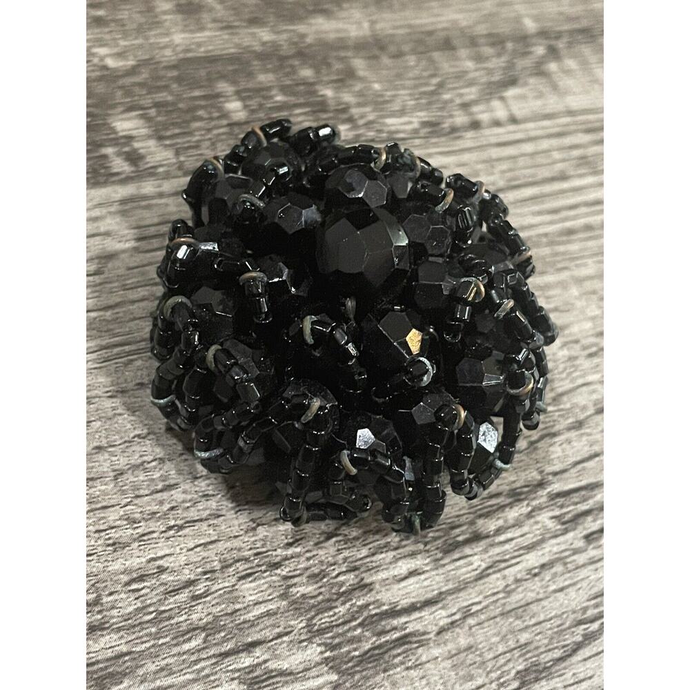 Vintage West Germany Opaque Black Glass Beaded Flower Cluster Brooch